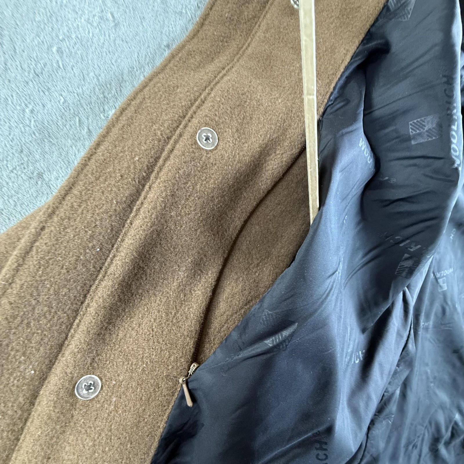 Woolrich Coat Mens Medium Brown Wool Overcoat Full Zip 22704 Nutmeg Lined Winter