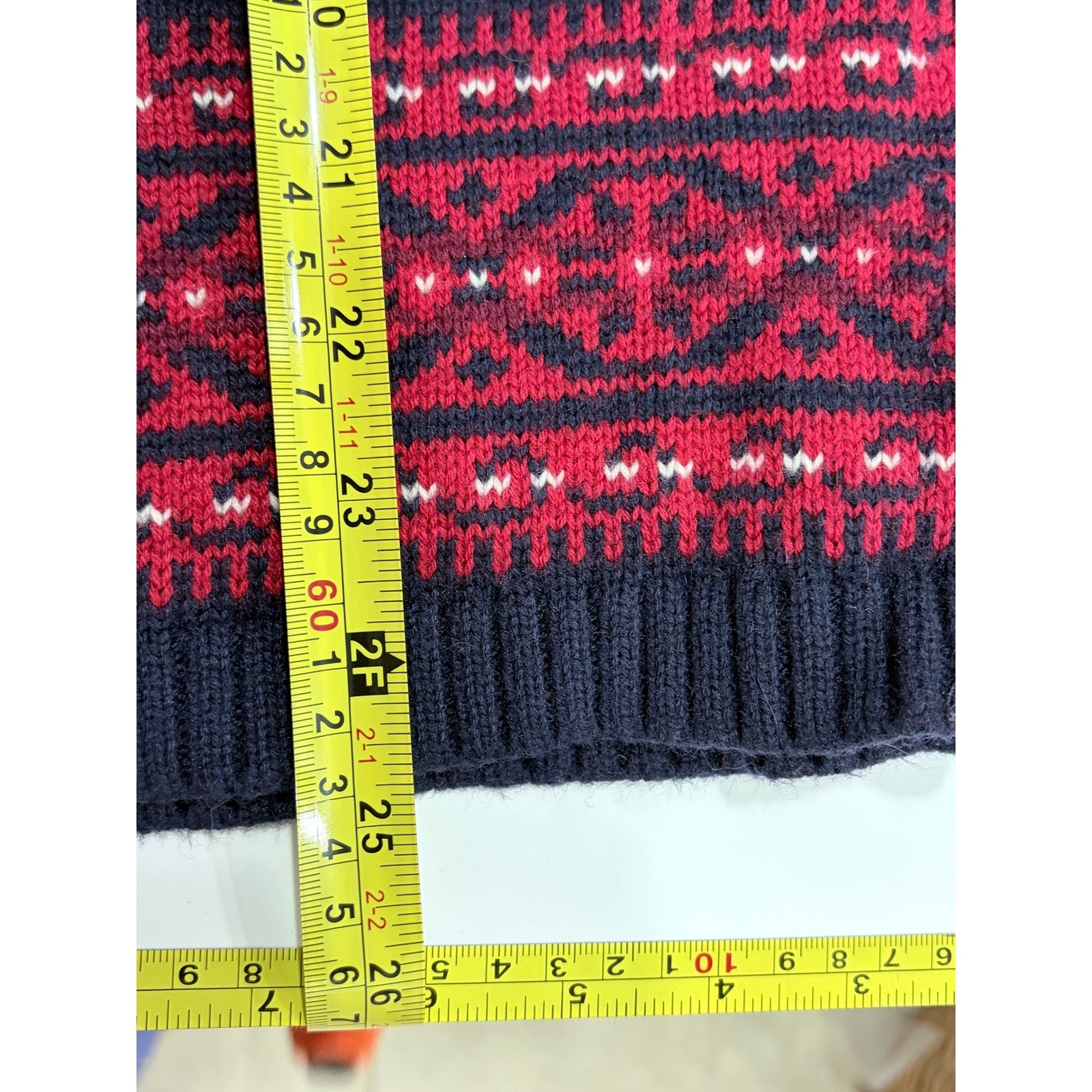 Talbots Fair Isle Knit Cardigan Navy Red White Yoke Nordic Pattern Petites MP