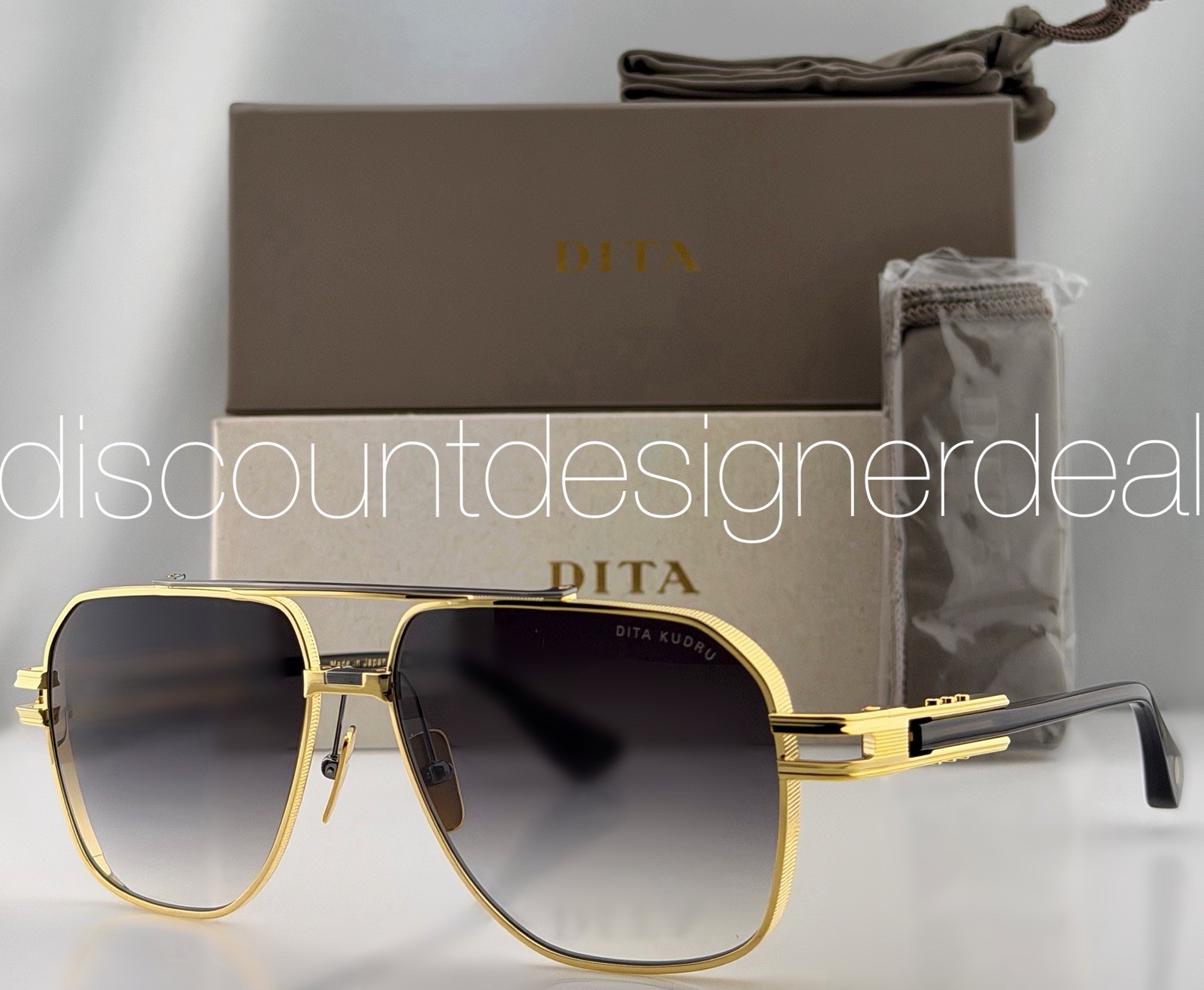 DITA Kudru Aviator Sunglasses Gold Titanium Grey Gradient 61mm DTS436-A-01 NEW