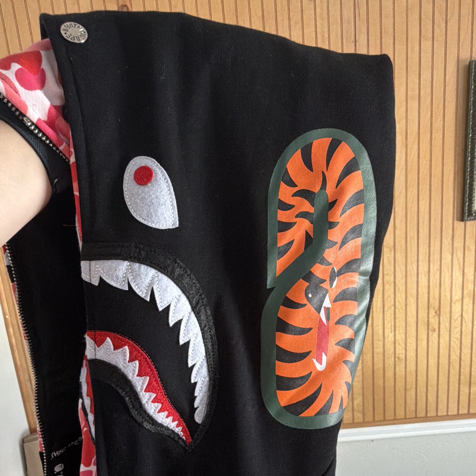 A Bathing Ape BAPE Shark Full Zip Hoodie Black Pink/Red Camo Men’s L