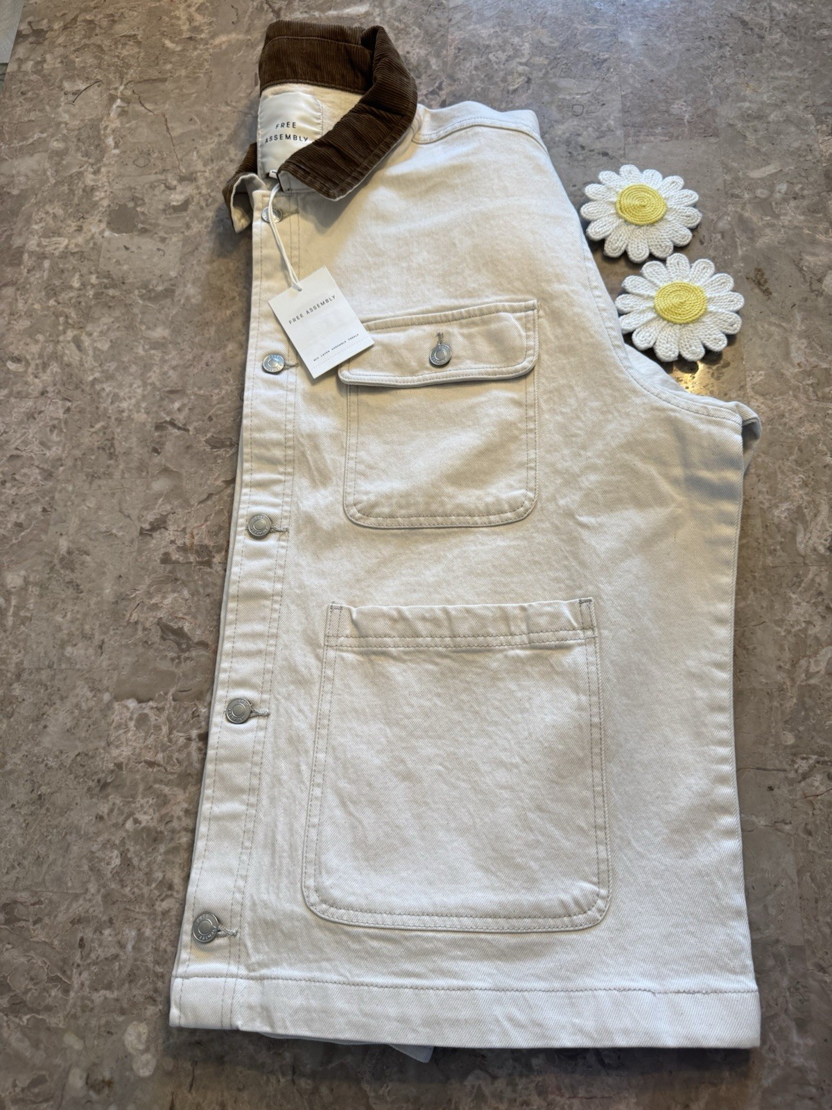 Free Assembly Men’s Canvas Barn Jacket Corduroy Collar Chore Coat Cream XL NWT