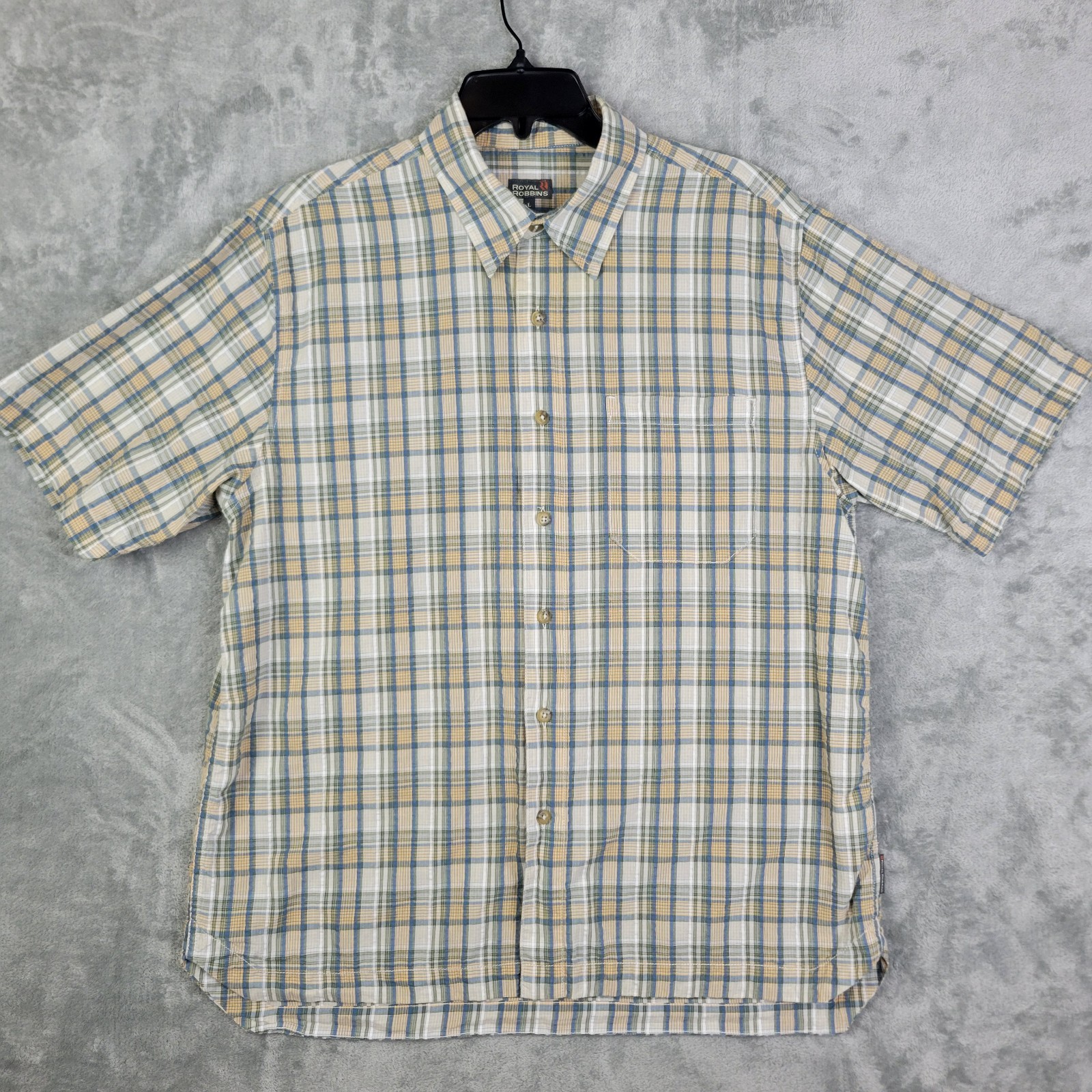 Royal Robbins Short-sleeve Blue, Yellow, Beige Plaid Button-up Shirt Mens LG