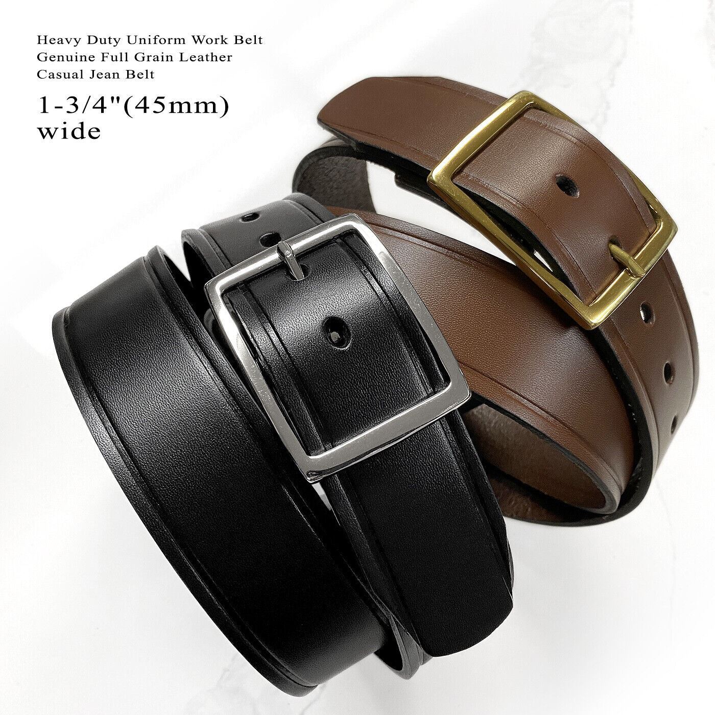 Heavy Duty Uniform Work Belt Genuine Full Grain Leather Belt 1-3/4″ (45mm) wide