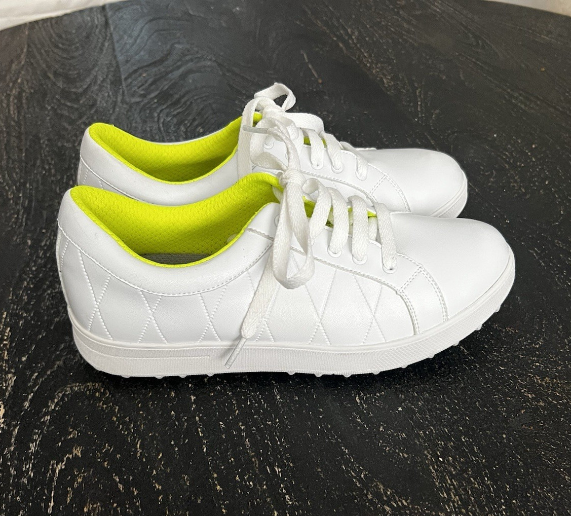 PGM Woman’s Spikeless Golf Shoes Lace Up White/Yellow US 7 UK 6 EU 39