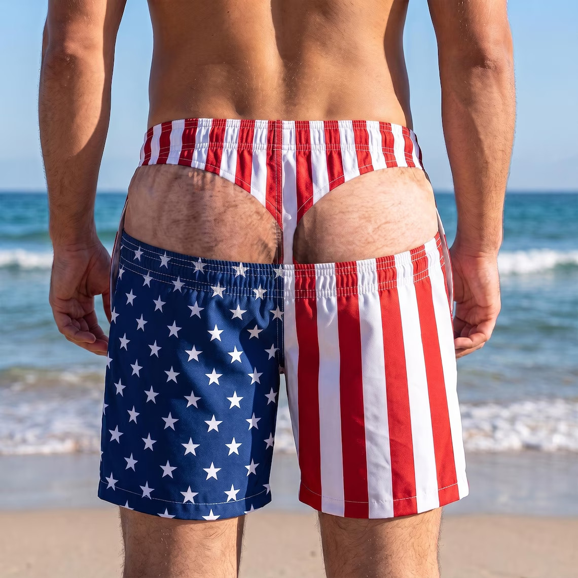 Funny Men’s Swim Trunks, Custom Fake Underwear Beach Shorts Size S-5XL