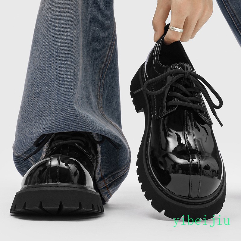 Men’s Retro Big Round Toe Business Derby Leather Shoes Thick Sole Brogues Gothic