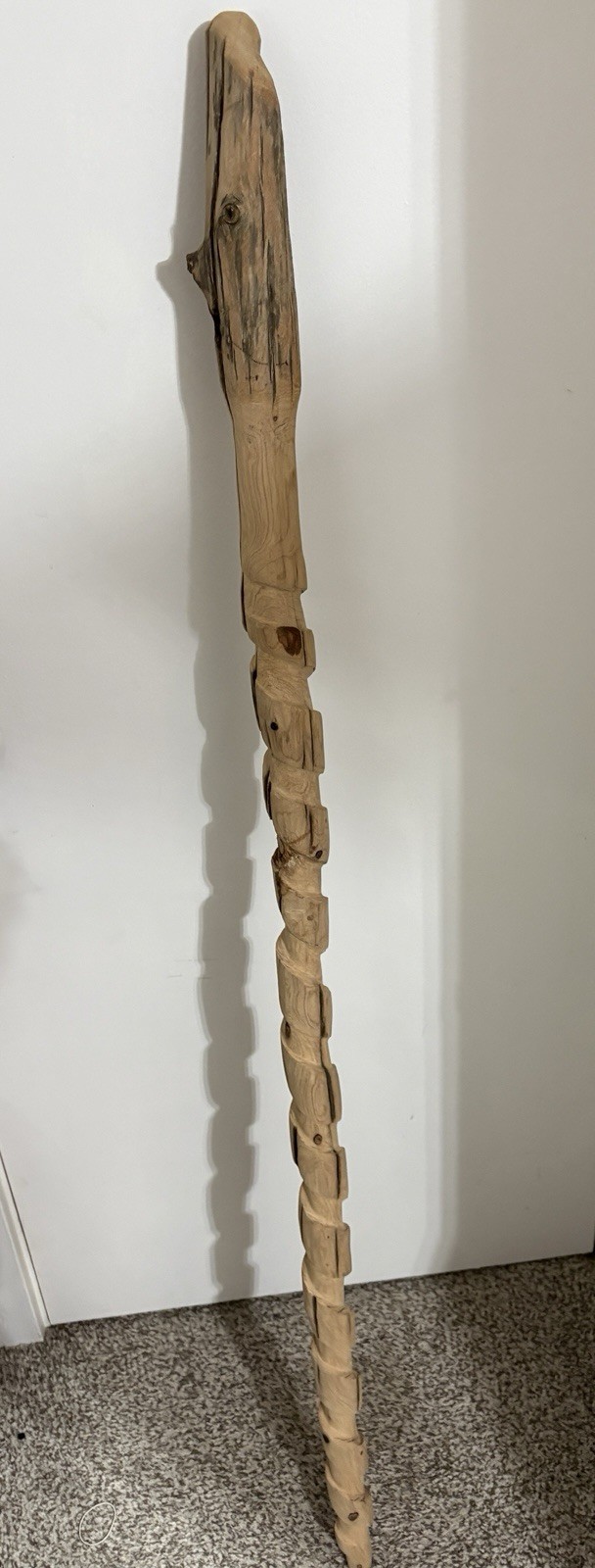 59” Hiking Staff Walking Stick W/stand Hand Carved Juniper From Gulf Coast River
