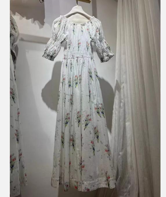 Doen Organic Cotton Short Sleeve Floral Printed Midi Dress for Women
