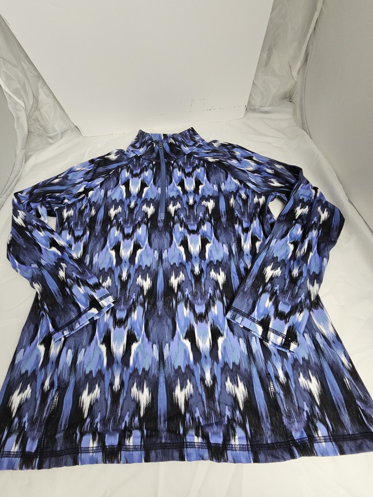 T By Talbots Women Sz Lg Top High Neck Longsleeve 1/4 Zip Pit To Pit 19in Blue