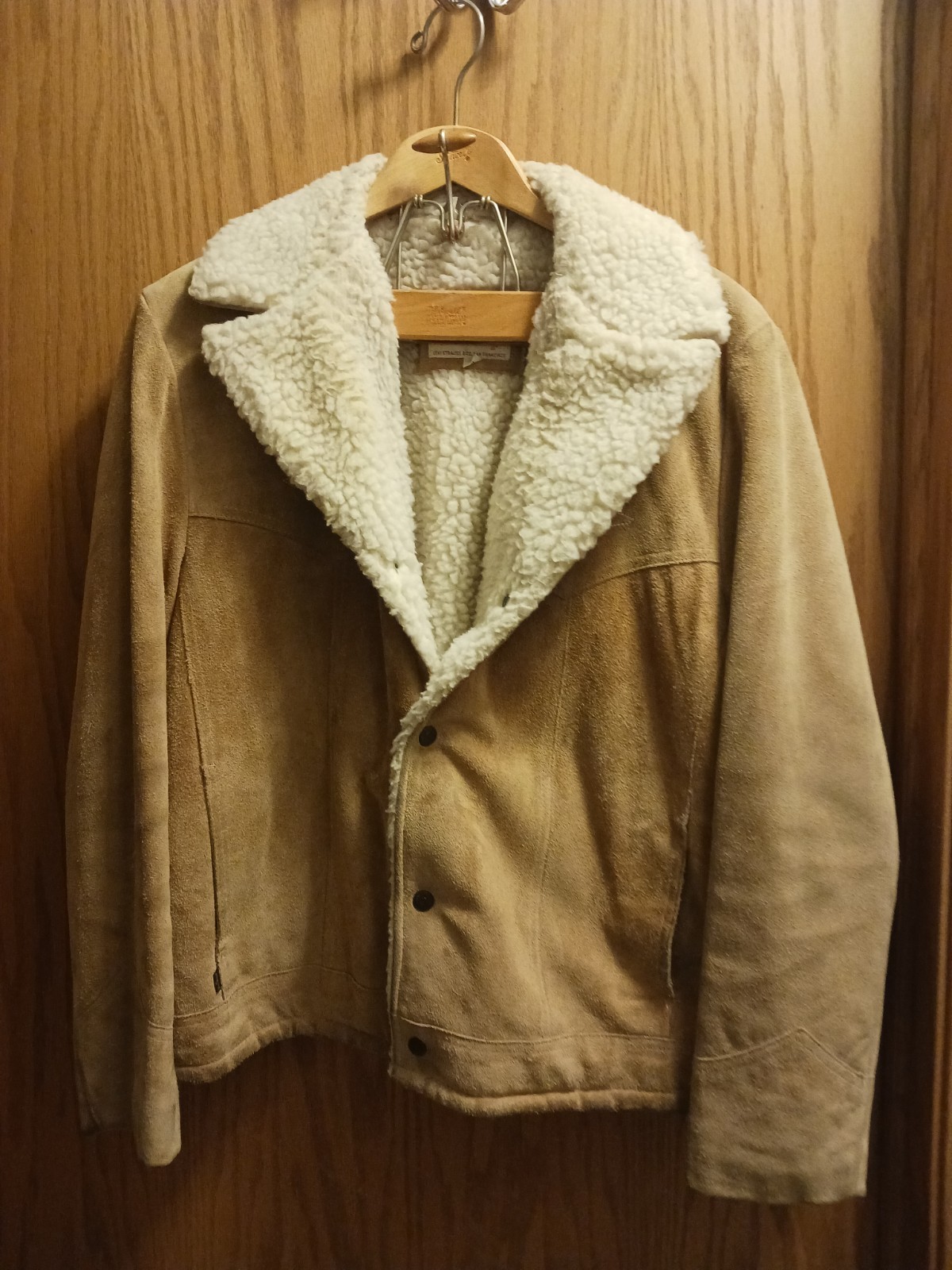 Vintage Levis Suede Cowhide Leather Western Sherpa Jacket Brown Tab Mens L Rare!
