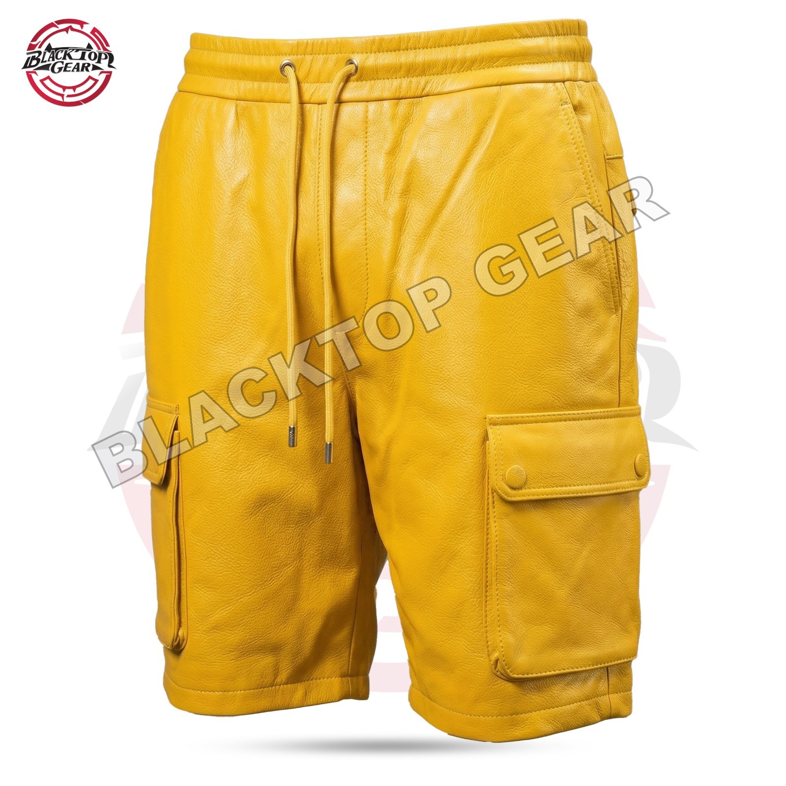 Real Leather Cargo Short Yellow Men’s Half Pant Trouser Lined Custom Made W28-38