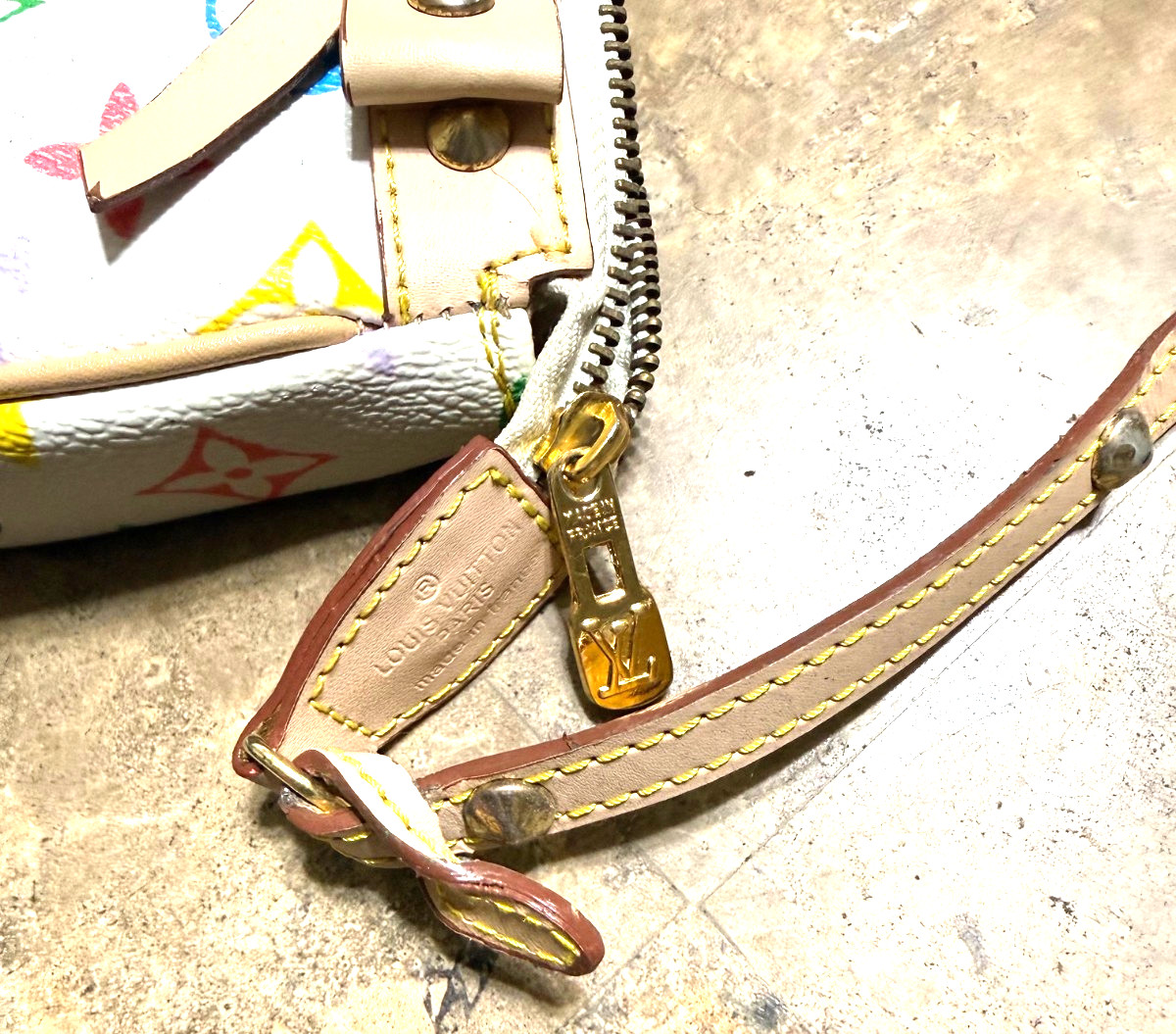 Y2K Multicolor Monogram Print Pochette Shoulder Bag Leather Bow Studded Trim