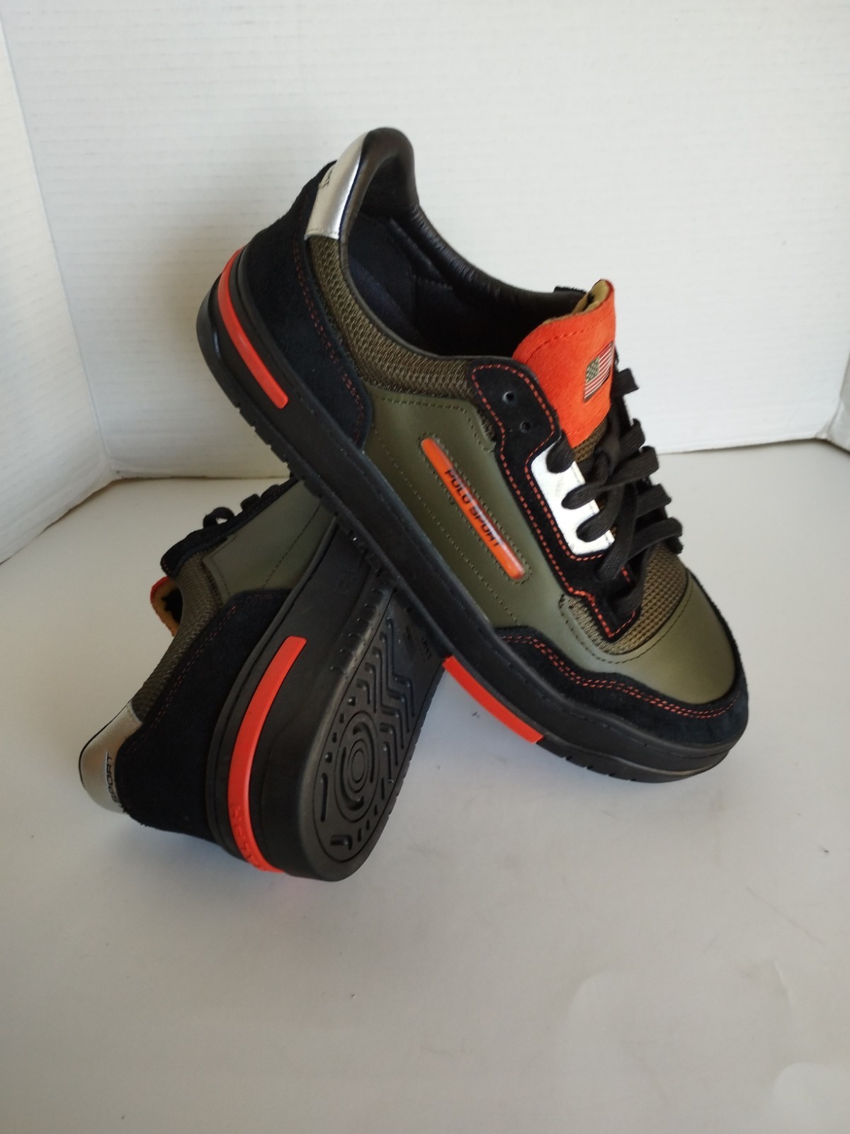 Polo Sport Ralph Loren PS300 Sneakers olive Green/ orange Leather Men’s Size 9