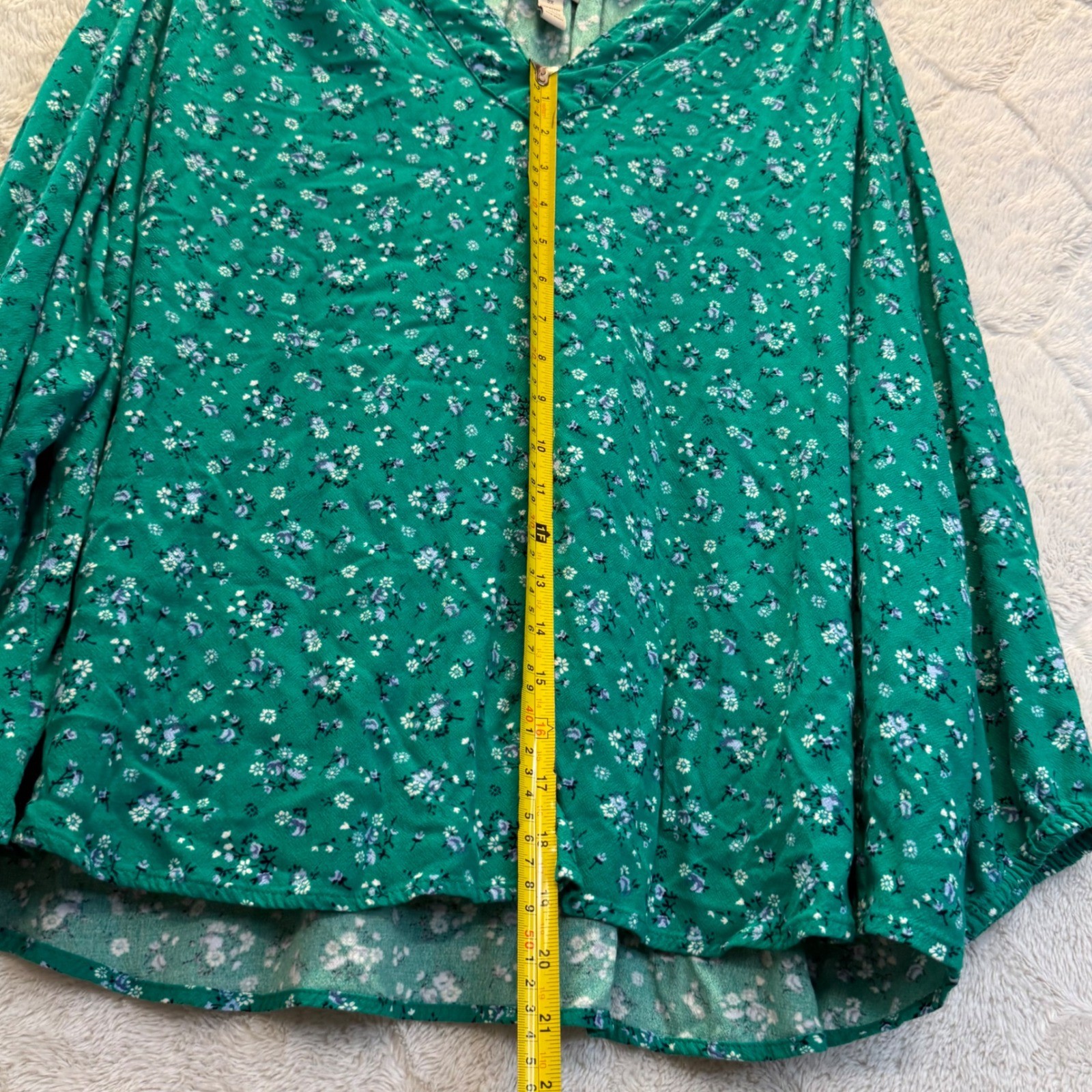 Green Ditsy Floral Long Sleeve Blouse Cottagecore Boho Spring Fall Plus Size 2X