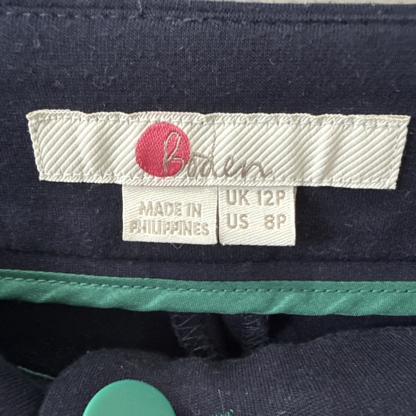 Boden Trousers Straight Wide Leg Navy Size 12P Uk Red & Green Stripe