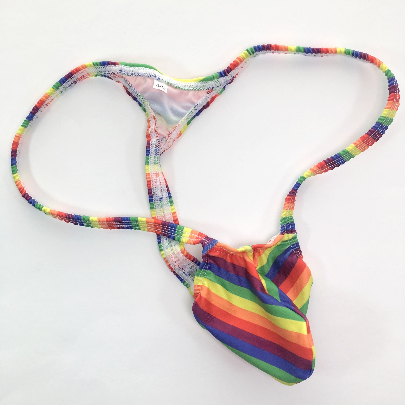 K403 P String Thong Grape Smugglers Contoured Pouch Rainbow Prints Swim fabric