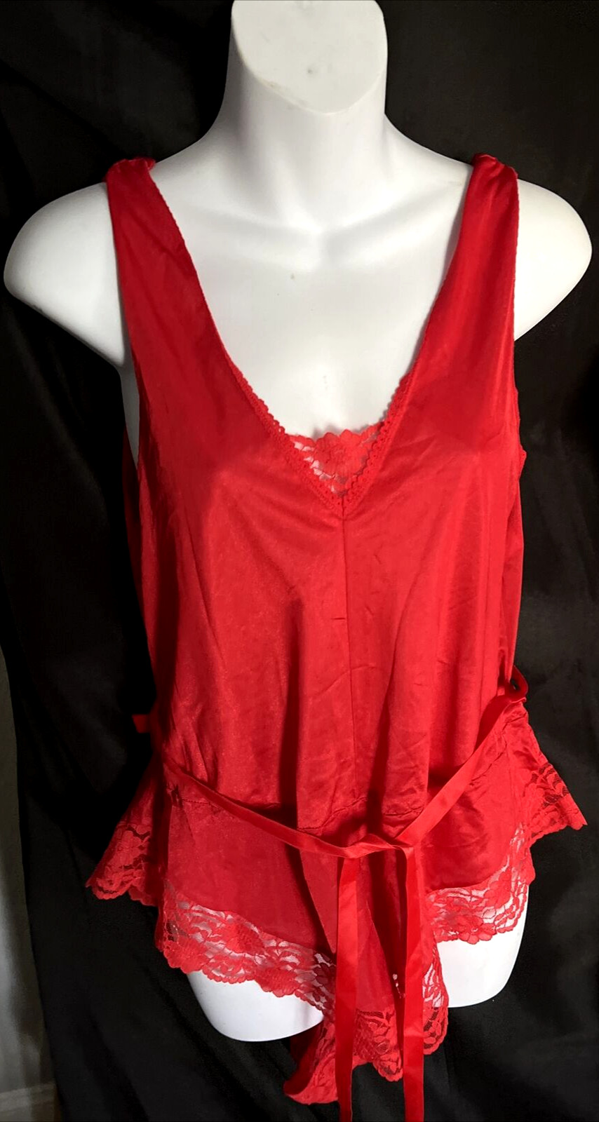 Vtg Undercover Romper Wear RED W/LACE & RIBBON BELT Sz L cc1