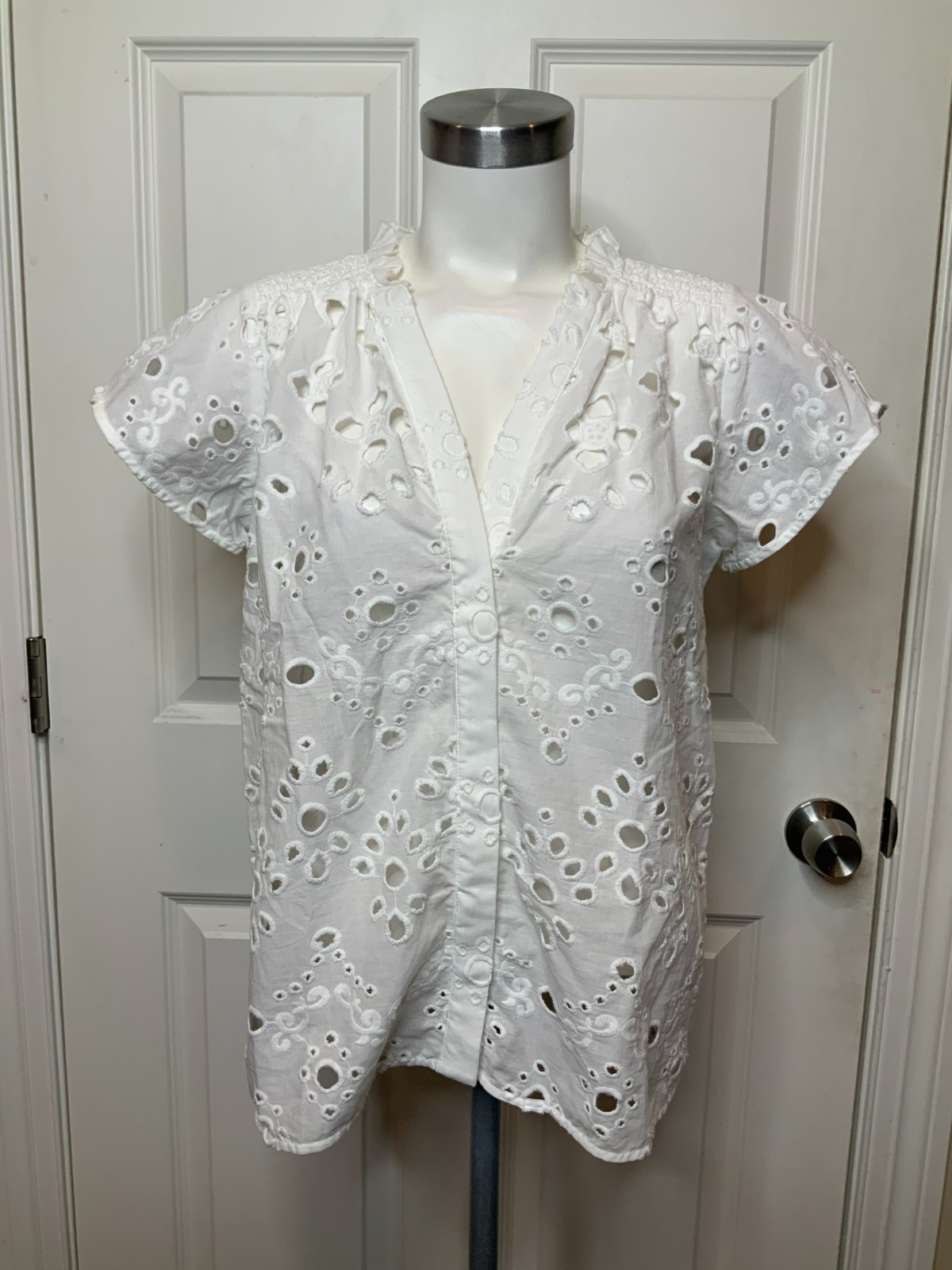 Figue Chalk White Fia Top Floral Eyelet Shirt, Size XS, NWT! $398