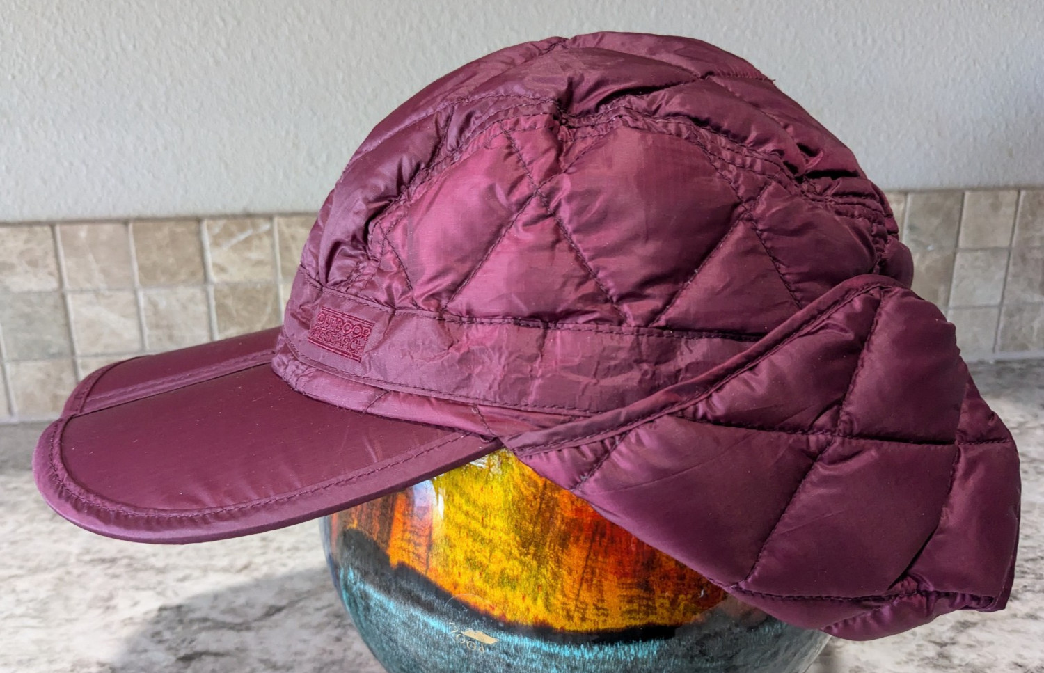 Outdoor Research Foldable Insulated Cap Hat w/ Ear Flaps – Maroon – Large