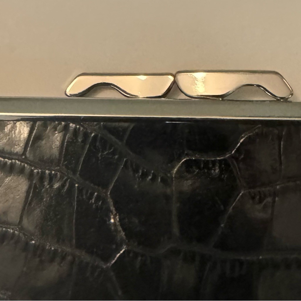 [Abas] Black Embossed Leather Clutch Wallet Silver Hardware 8 Card Slots