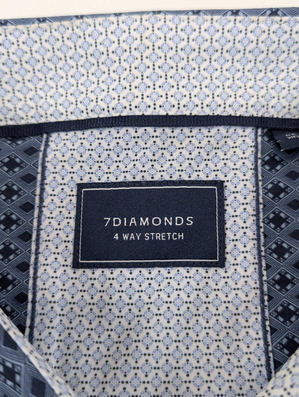 7 Diamonds 4 Way Stretch Shirt Mens 2XL Geometric Blue Button Up Short Sleeve