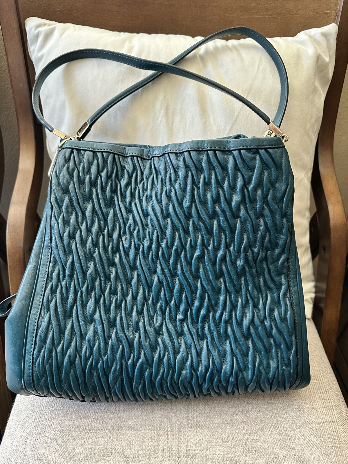Coach Madison Phoebe Dark Teal Gathered Leather 3 Compartments Shoulder Bag