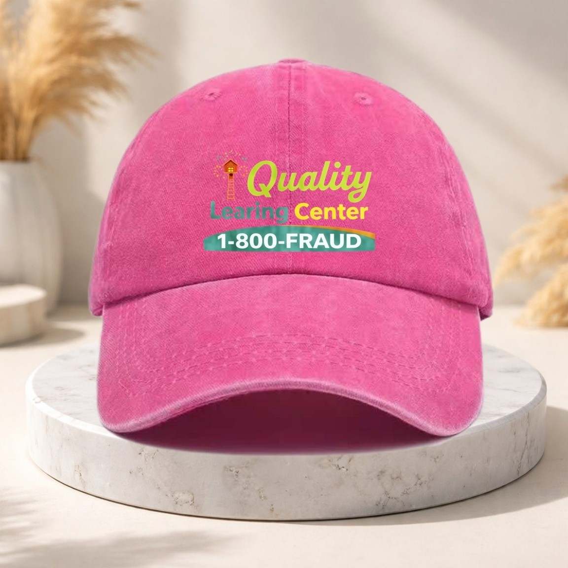 Vintage Quality Learning Center 1-800-FRAUD Washed Baseball Cap Hat Meme Unisex
