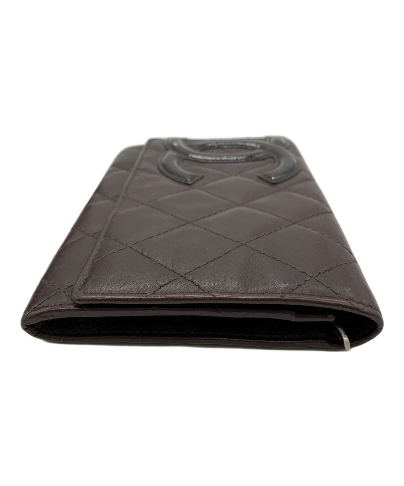 CHANEL Brown Quilted Bi fold Wallet Card Slots Coin Pocket Auth