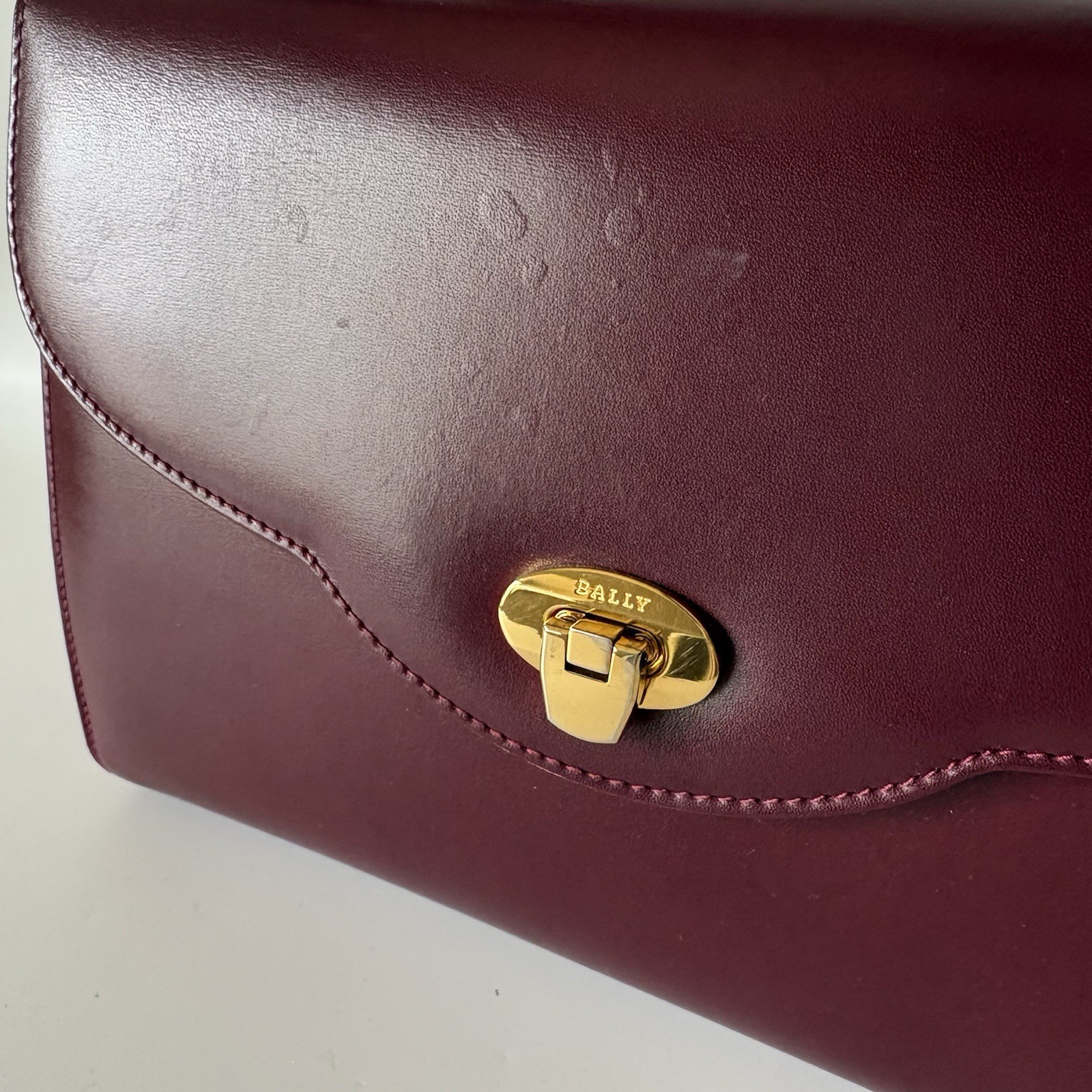 Authentic BALLY Hand bag Burgandy Leather From Japan 01058