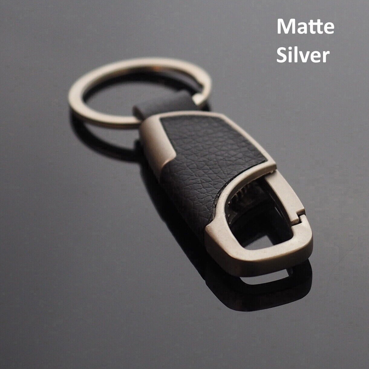 Men’s Women’s Style Leather Clip Keychain Car Key Ring Fob Holder matte Silver