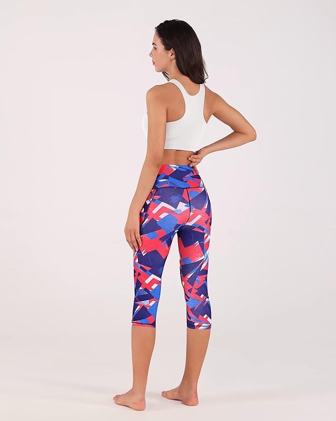 ODODOS Women’s High Waisted Yoga Capris with Pockets, Tummy Control 2XL TRIANGLE