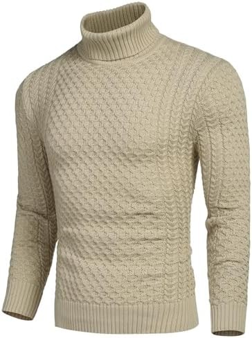 Coofandy Sweater Soft Solid Mens Slim Fit Turtleneck Casual Knitted Twisted