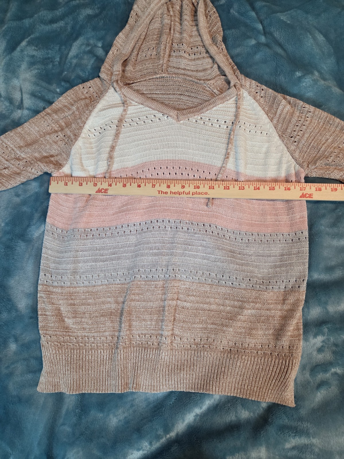 White Pink Gray Tan Striped Lightweight Hoodie Sweater Size XS-S