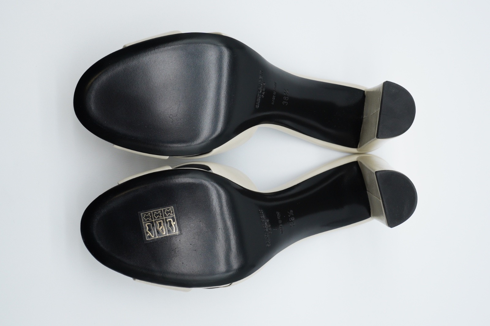 Saint Laurent YSL Biana Heels White Open Toe Leather UK 5.5 US 8.5 EU 38.5 1750G