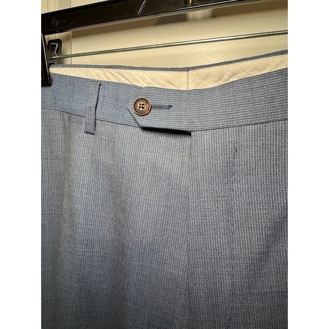 Black Lapel Custom Tailored Blue Micro-Pattern Dress Pants 36×32 Approx