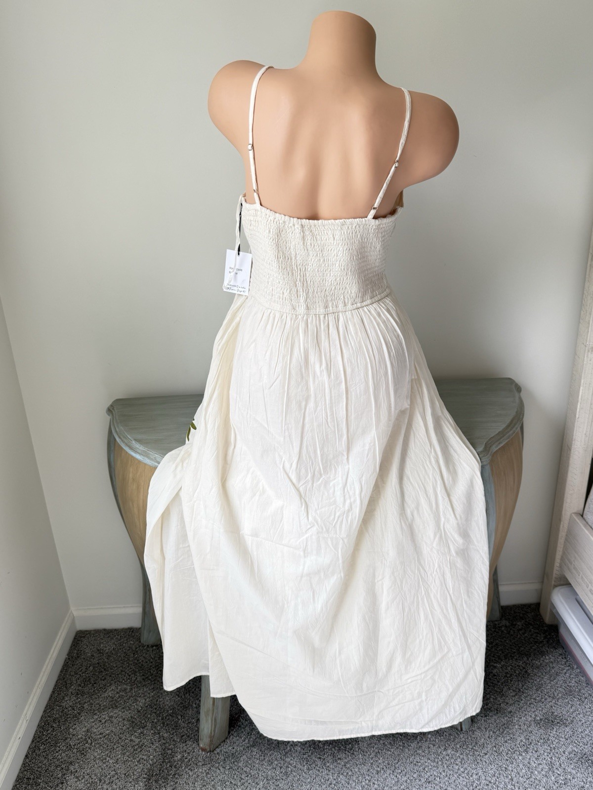 Tropical Palm Coconut Tree 100% Cotton Maxi Dress Medium Ivory NWT Farm Rio-Feel