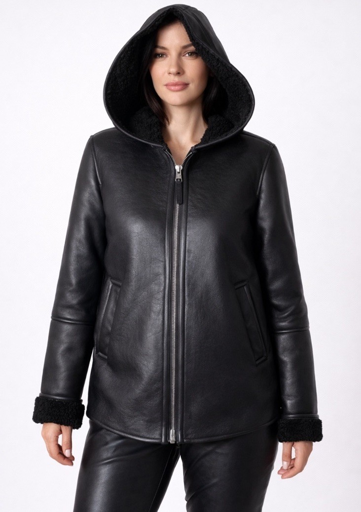 Bearpaw Faux Leather Faux Fur Hooded Moto Jacket Motorcycle Black XL $200 NWOT