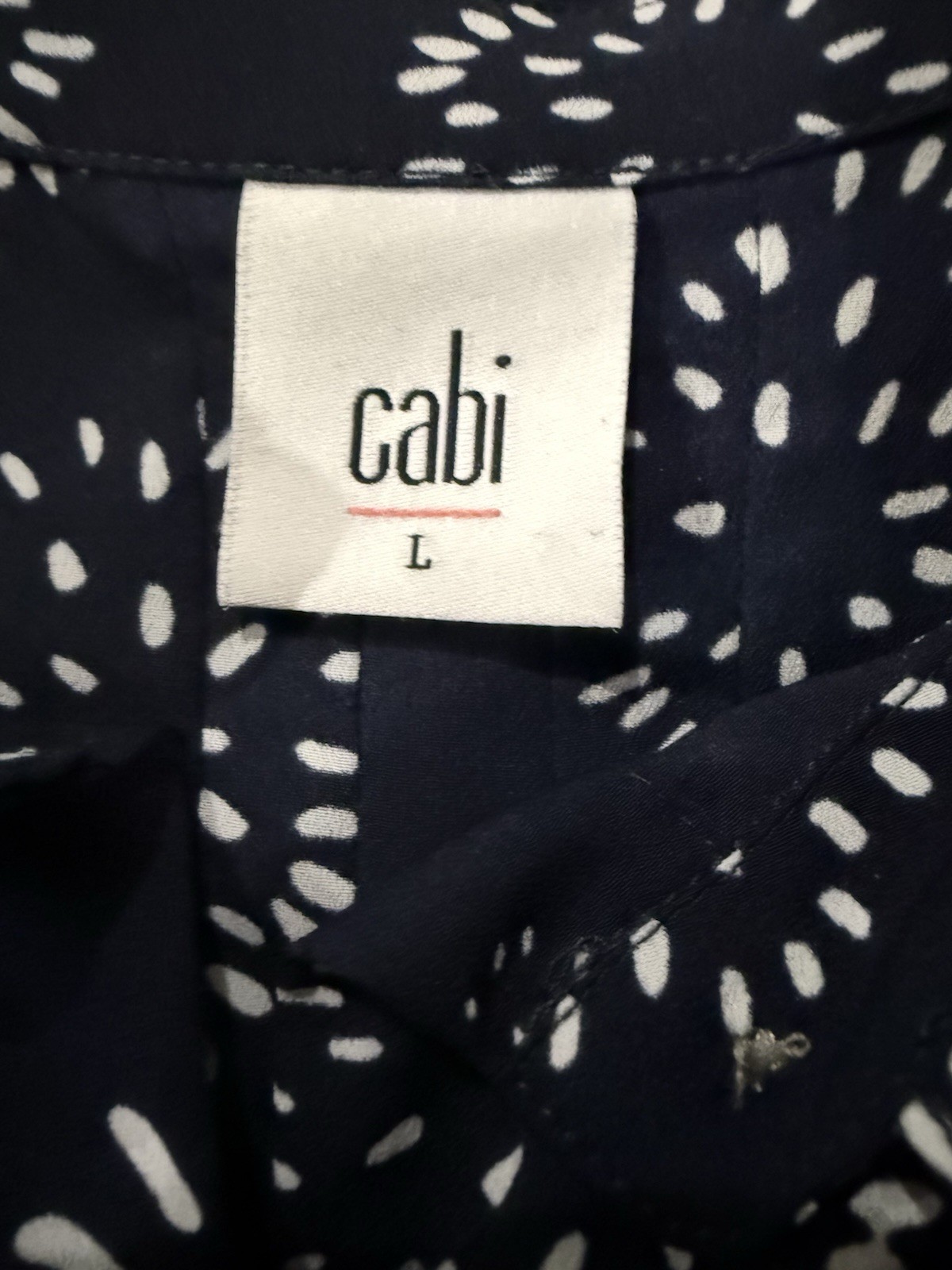 Cabi Dandelion Wish Top Navy Blue Print Sleeveless Peplum USA Shabby Chic L