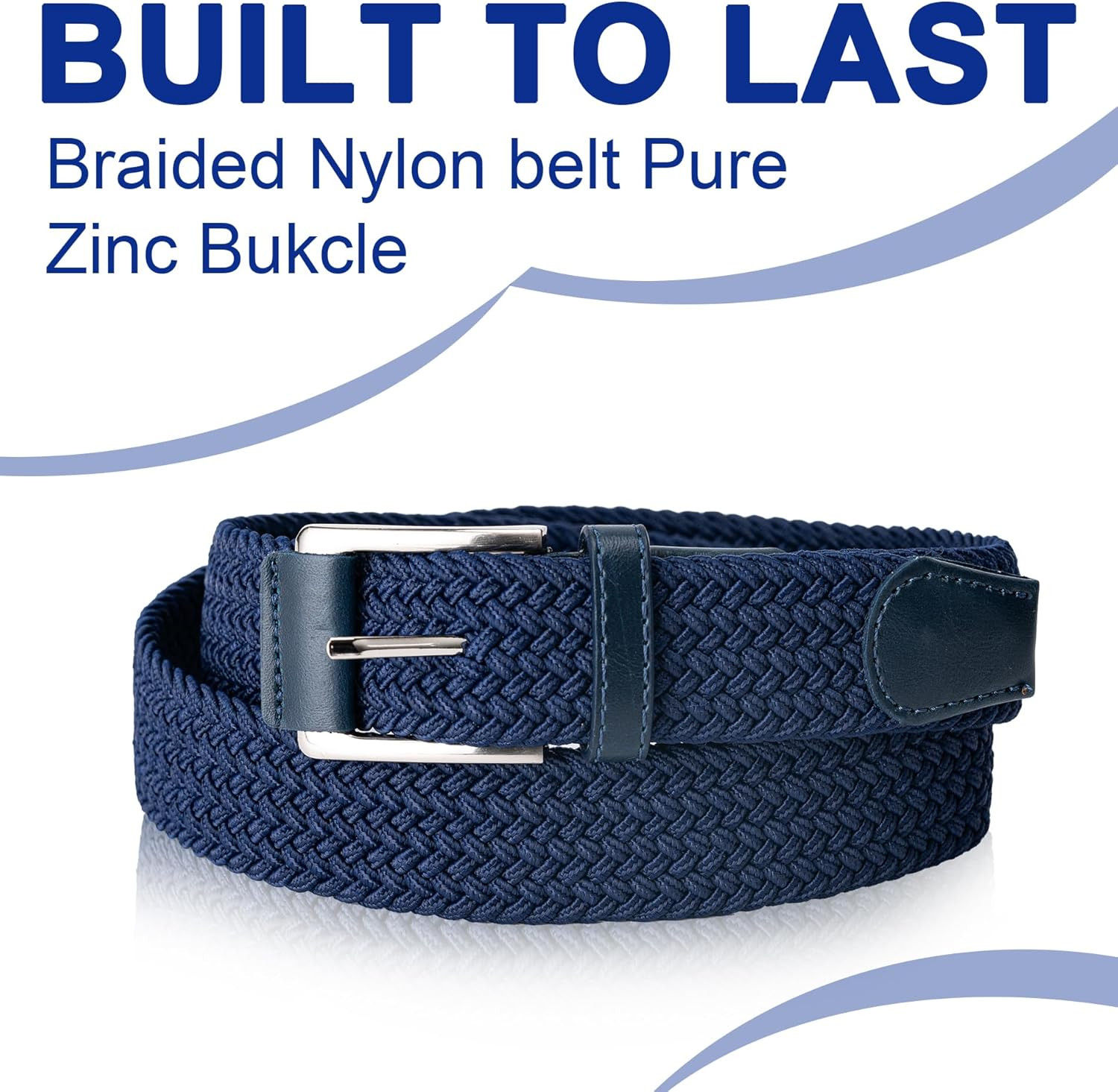 Mens Belt, Canvas Elastic Fabric Woven Stretch Multicolored Braided Belts for Go