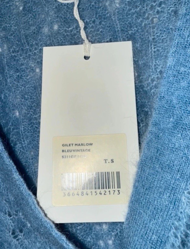 Sezane Marlow Blue Cardigan Sweater Size S EU 36 US 4
