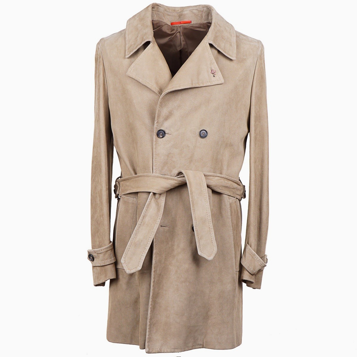 Isaia Napoli Soft Nappa Lambskin Suede Leather Coat with Belt S/M (Eu 48) NWT