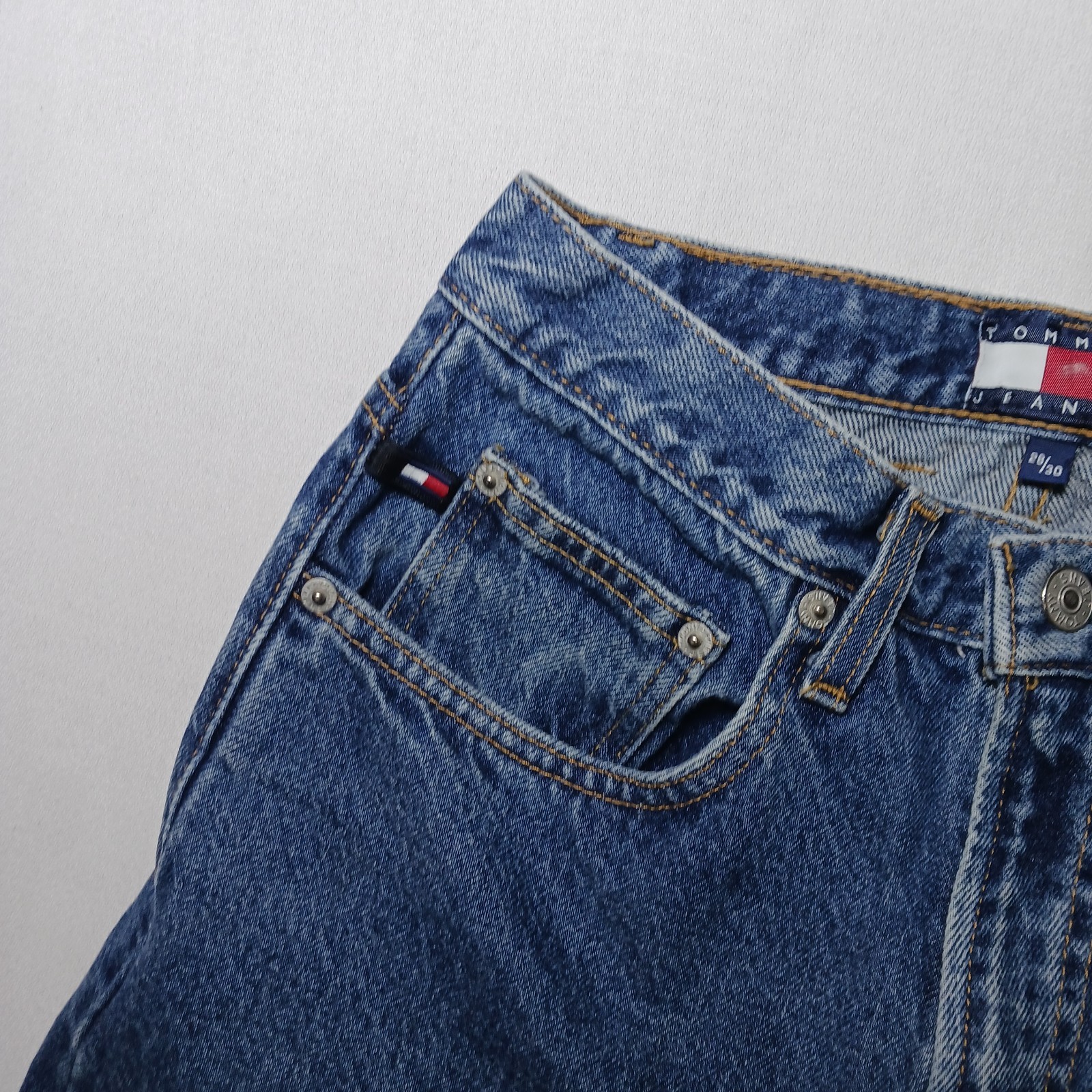 Vintage 2001 Tommy Hilfiger Mens Straight Leg Jean 26X30 Raw Blue Denim USA