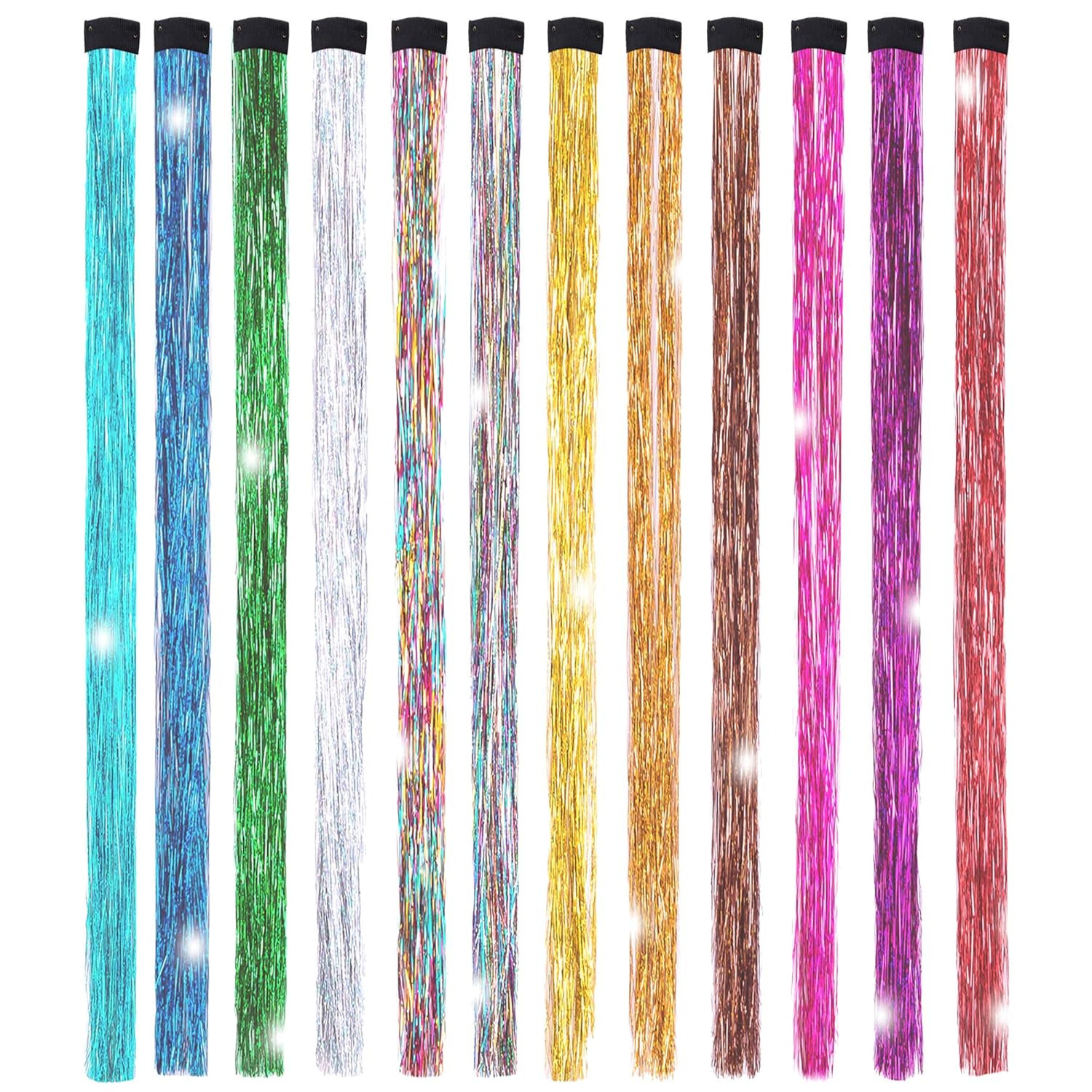19.7 Inch Clip in Hair Fairy Tinsel Kit Clips Clip on Glitter Hair Tinsel Extens