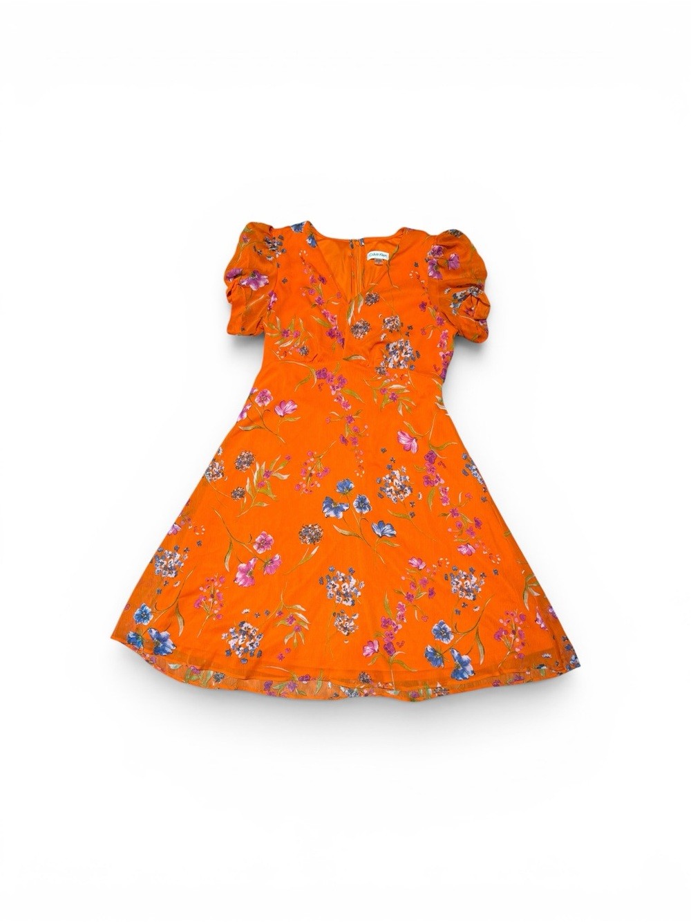 Calvin Klein Orange Floral V-Neck Midi Dress