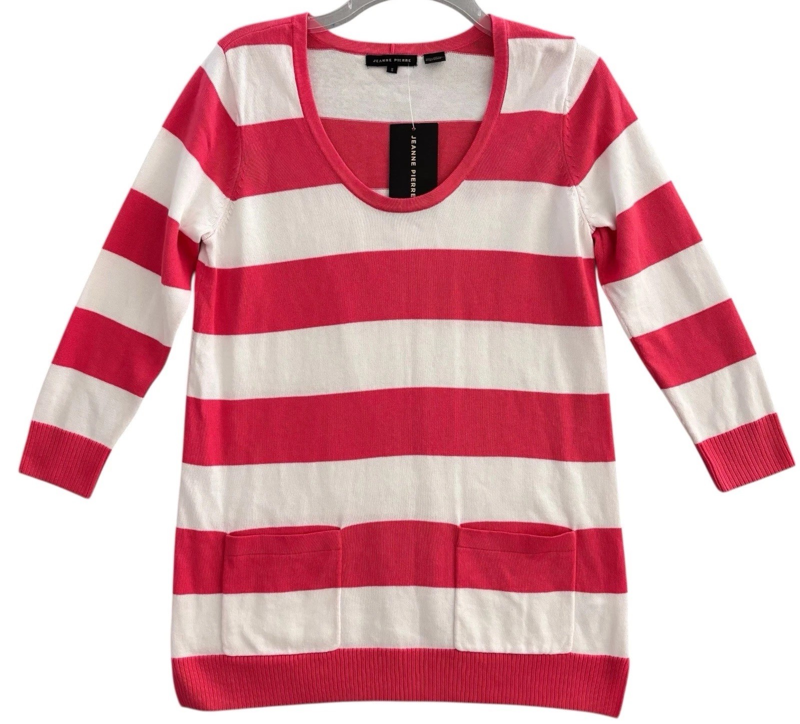 Jeanne Pierre Top Womens S Pink White Striped Cotton Lightweight Sweater NWT