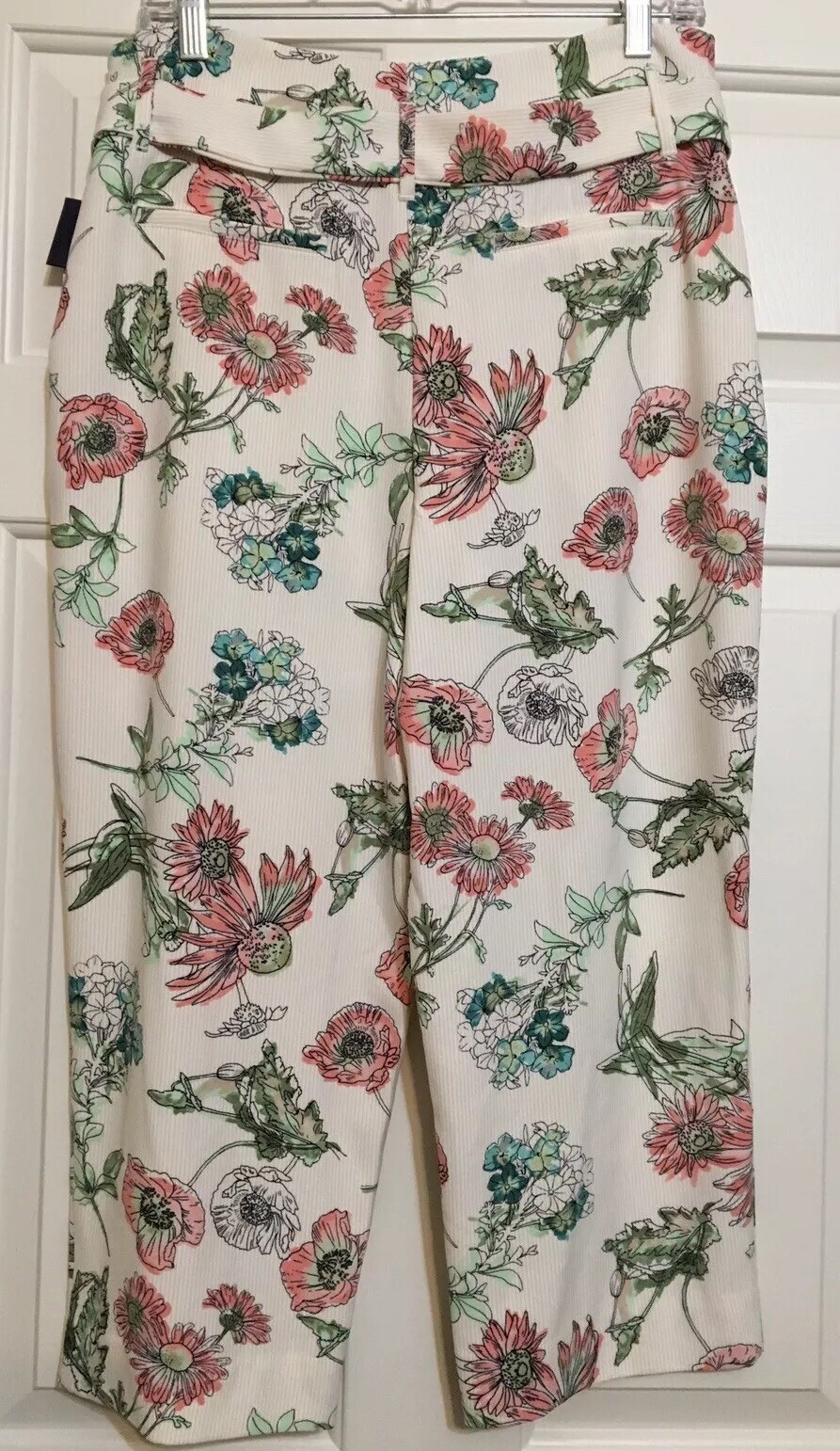 NWT Kaari Blue 8P ivory pink green floral pleated front crop pants women’s