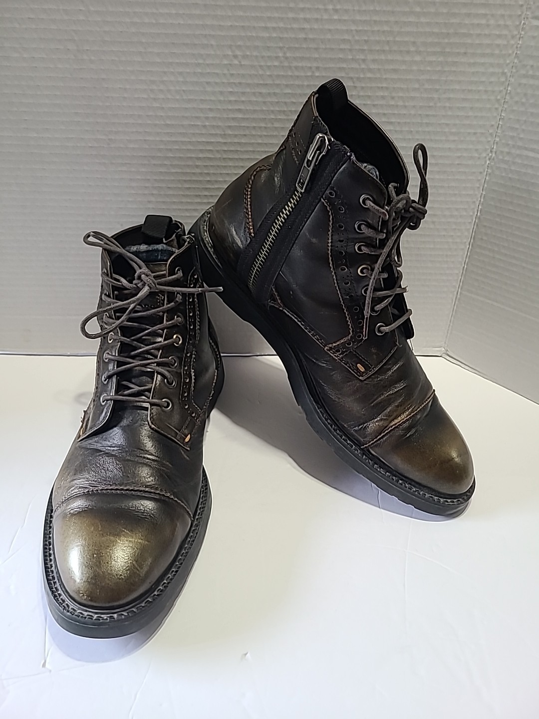 Boss Orange Ankle Boots Chuka 45 US Lace up And Zipper Brown