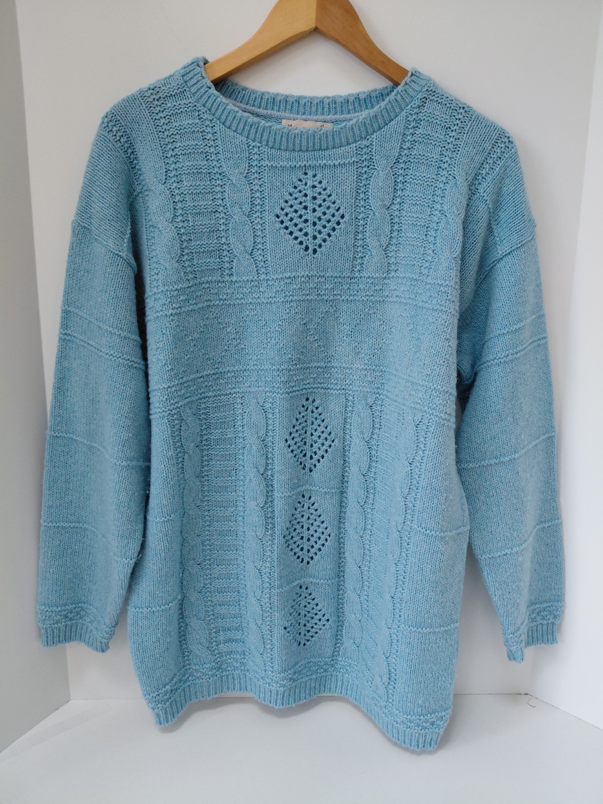 Waterville Cable Knit Pullover Blue Sweater Womens Medium
