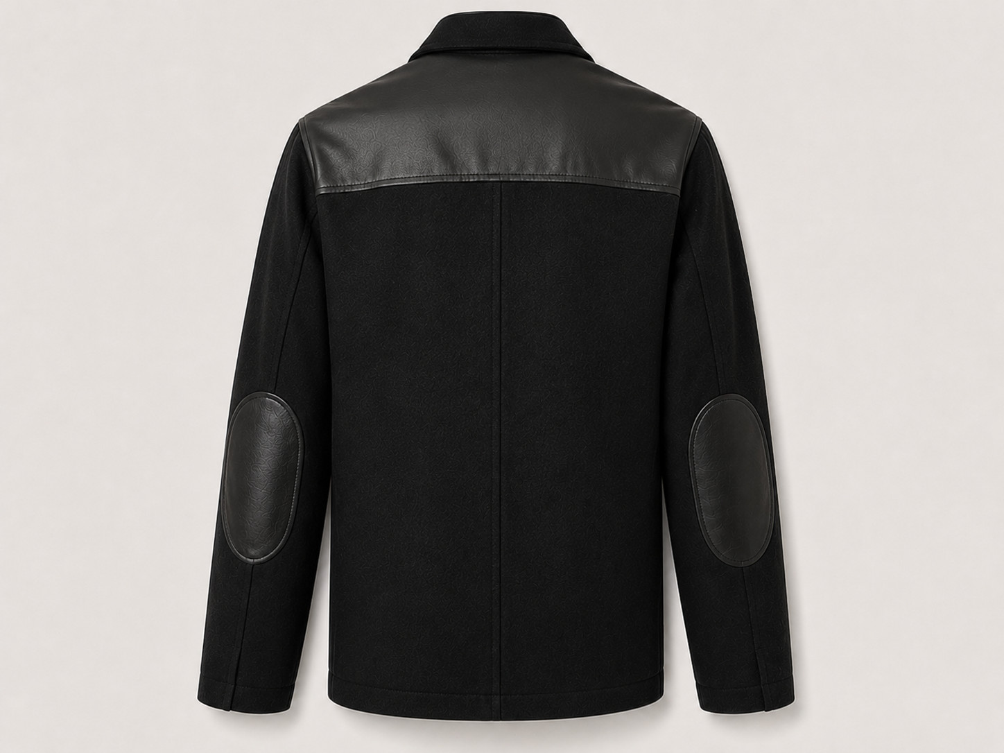 Donkey Jacket Men’s 100% Wool Genuine Black Leather Patches Winter Warm Coat