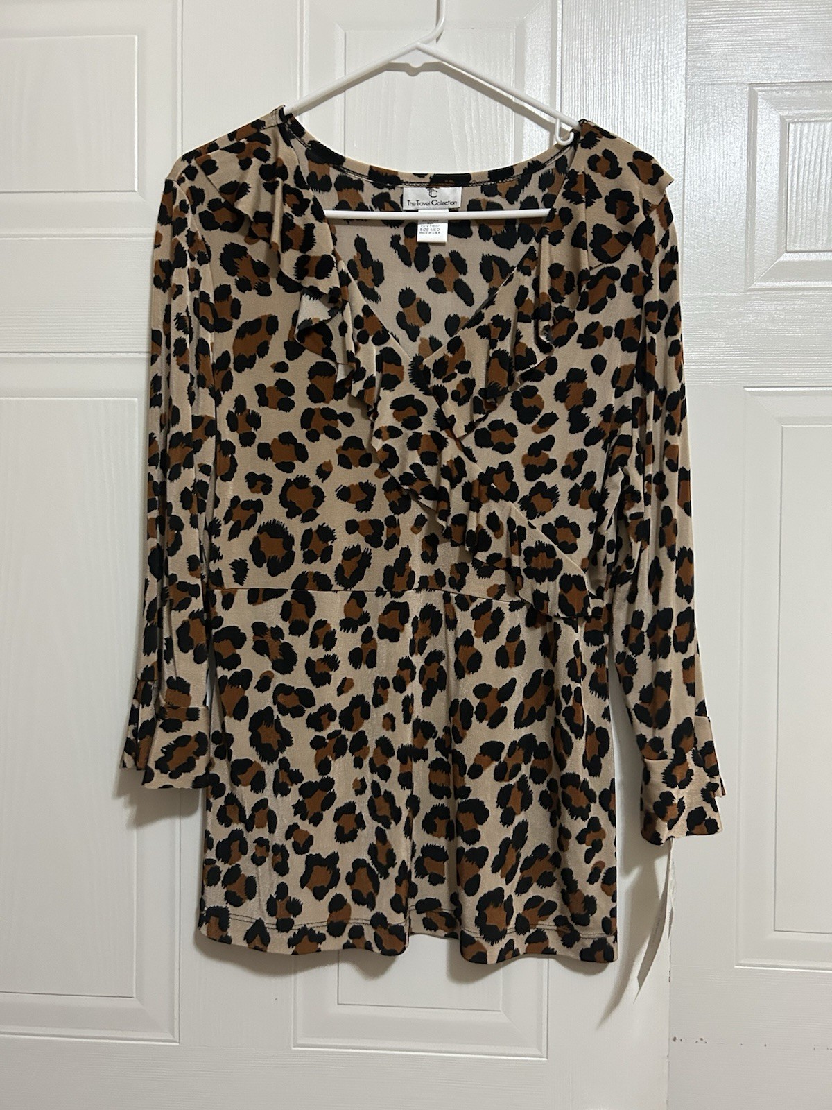 The Travel Collection Animal Print Leopard 3/4 Sleeve Classic Brown NWT